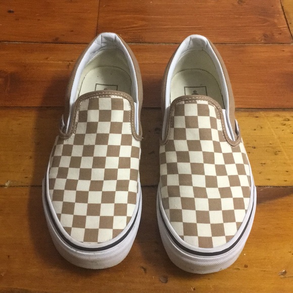 tan and white checkered vans